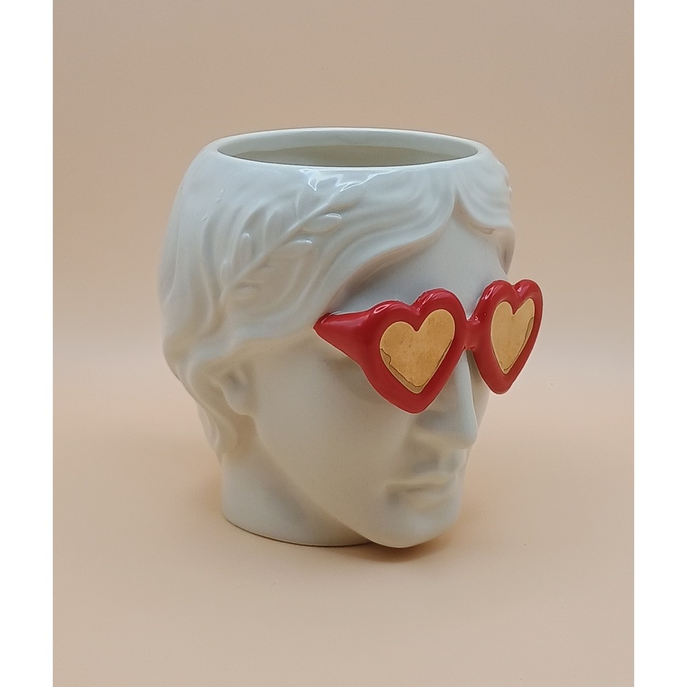 Classical Bust Mug with Red Heart Sunglasses‎ White Ceramic Roman Statue Cup